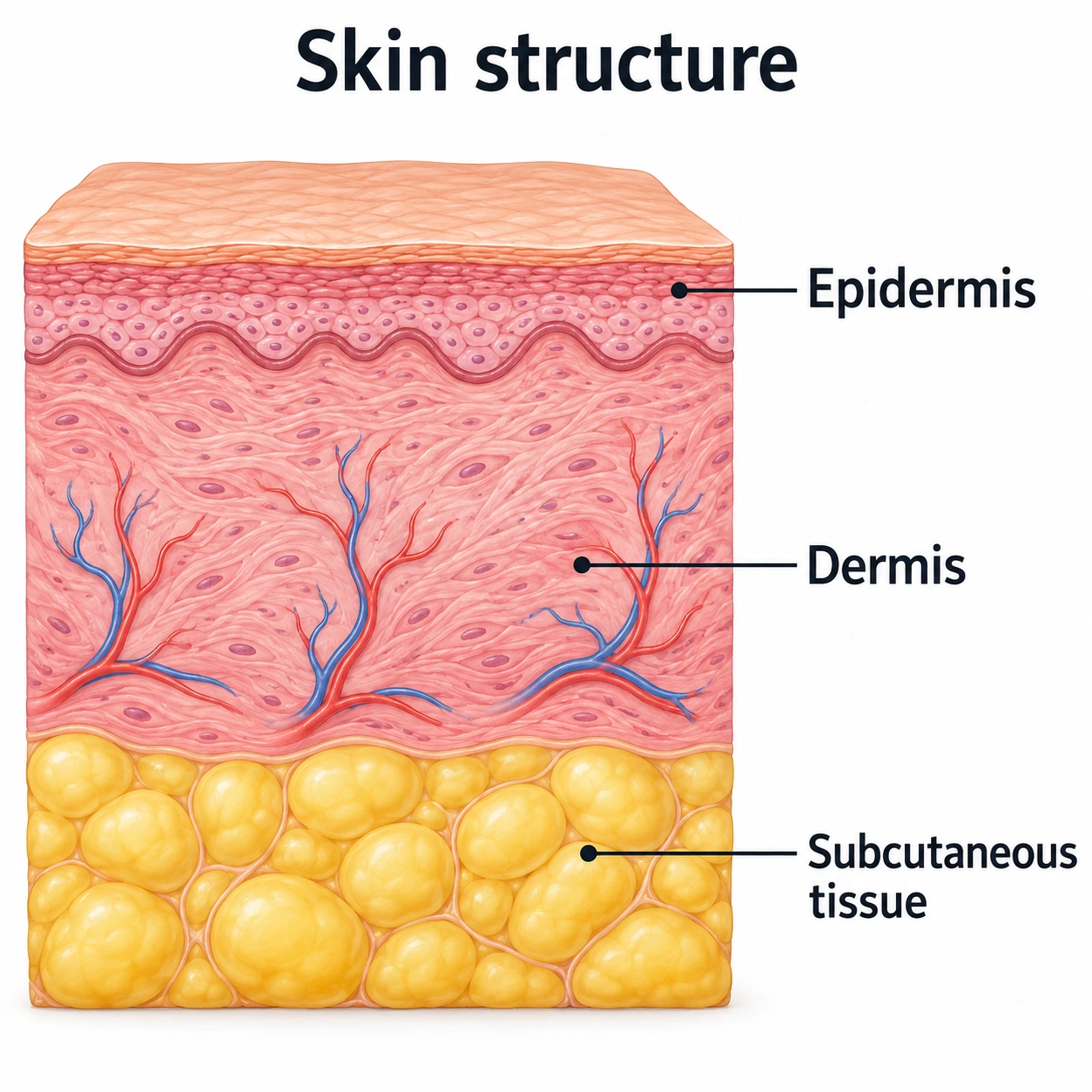 Study diagram showing the layers and structures of skin.
